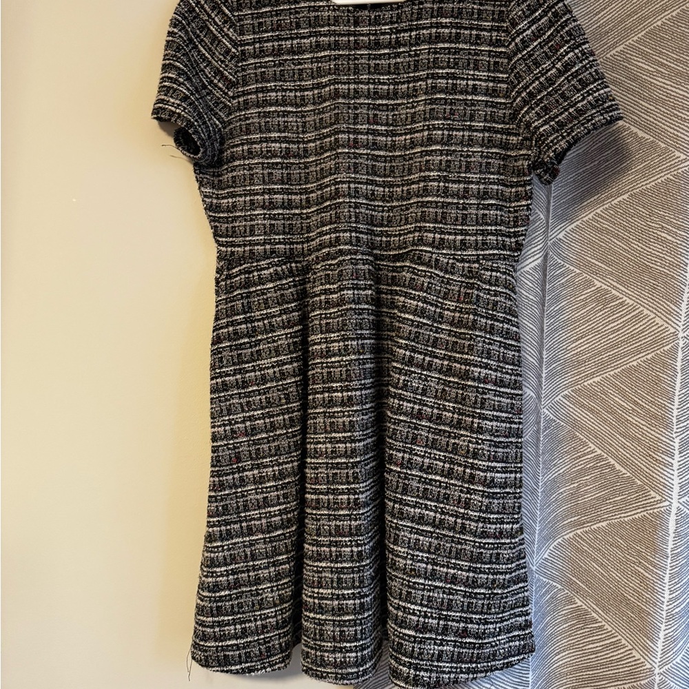 Aqua Tweed Short Sleeve Fit-and-Flare Dress